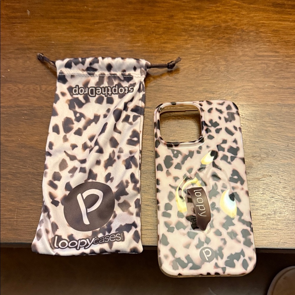 Loopy Case Pink and Black Leopard Print Phone Case with Loopy Strap
